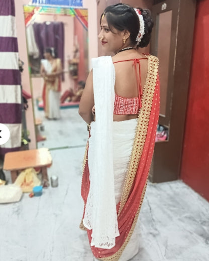 Net white lace border Saree