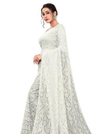Net white lace border Saree
