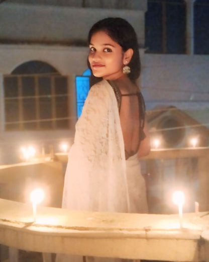 Net white lace border Saree