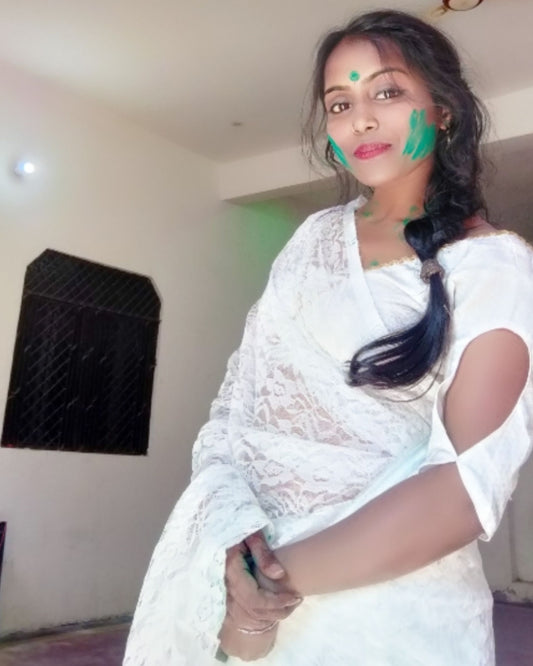 Net white lace border Saree